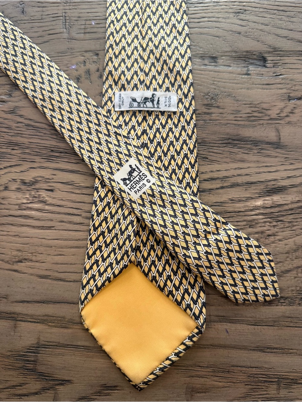Hermes Yellow and Black Geometric Silk Tie